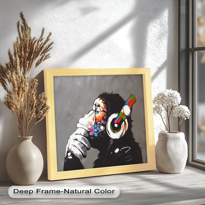 Contemplative Chimp with Headphones - Banksy Oil Painting