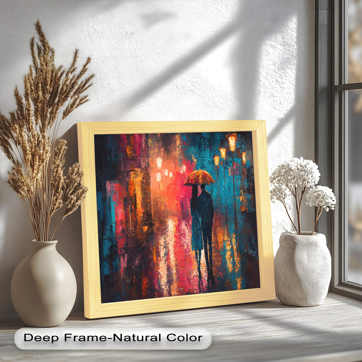 Evening Embrace – Lovers Under City Lights Love Oil Painting