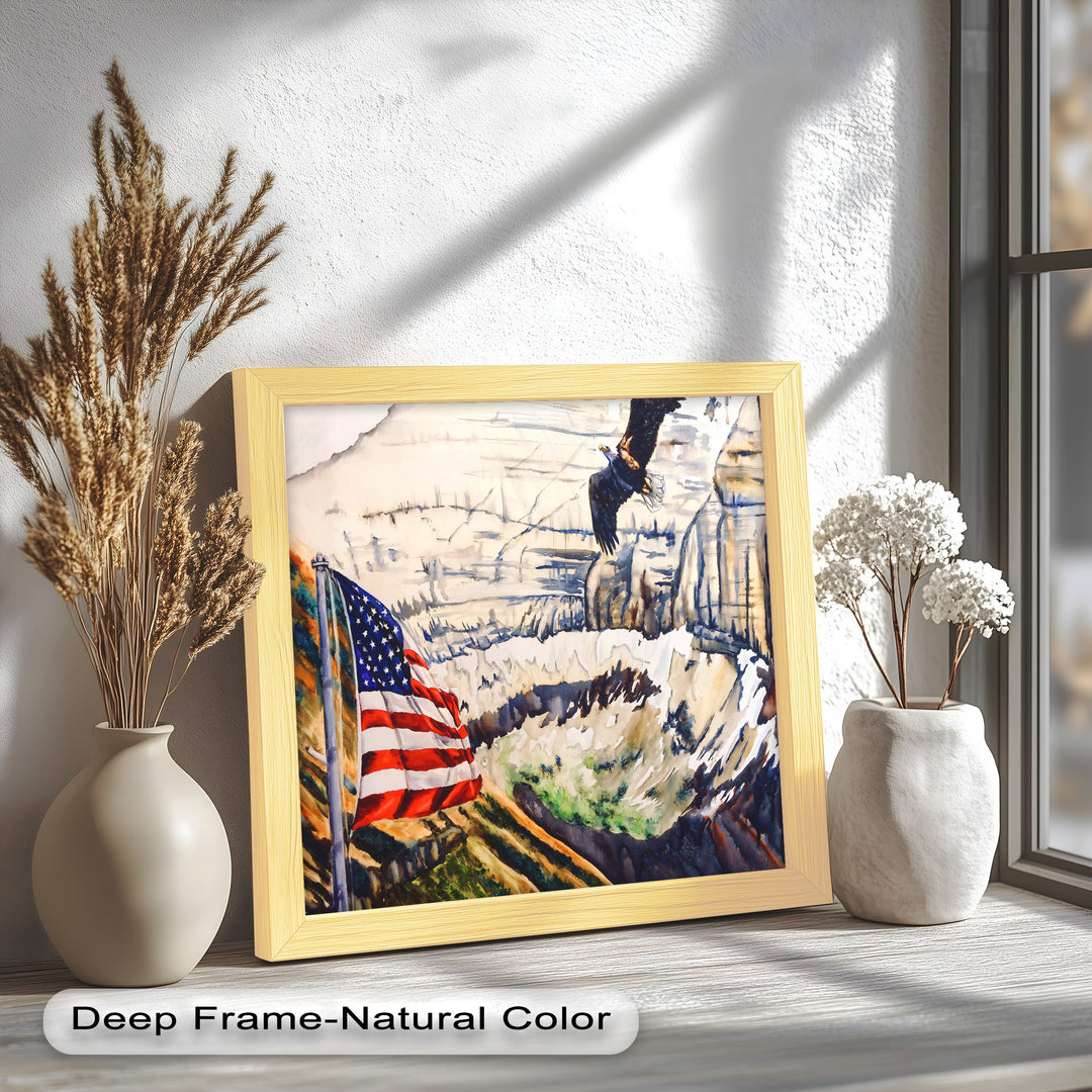 Amerikanische Flagge und Weißkopfseeadler - Patriotisches Ölgemälde
