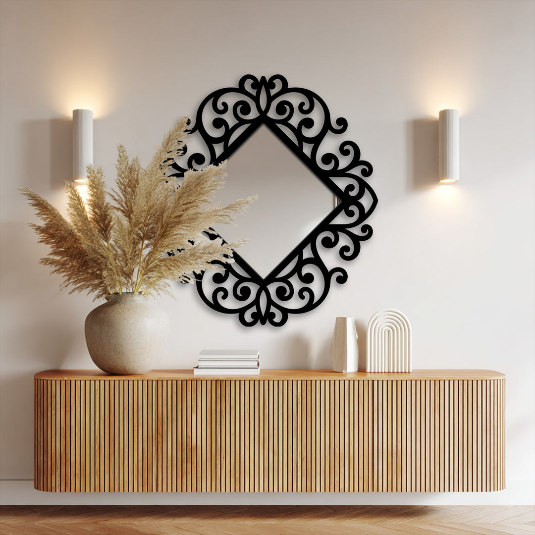 Chiave greca rotonda decorativa Specchio da Parete – Decorazione da parete con specchio classico moderno