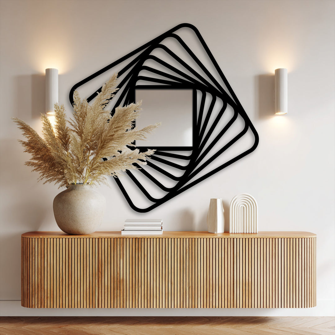 Echoing visual rhythm, the twisted square spiral frame mirror features dynamic lines in a layered design, creating depth with this modern metal artwork.