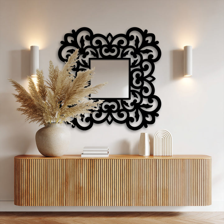 Detailed surface texture of this ornate floor mirror featuring a metal frame with floral scrolls creates a stunning focal point for the best mirror for wall decor.