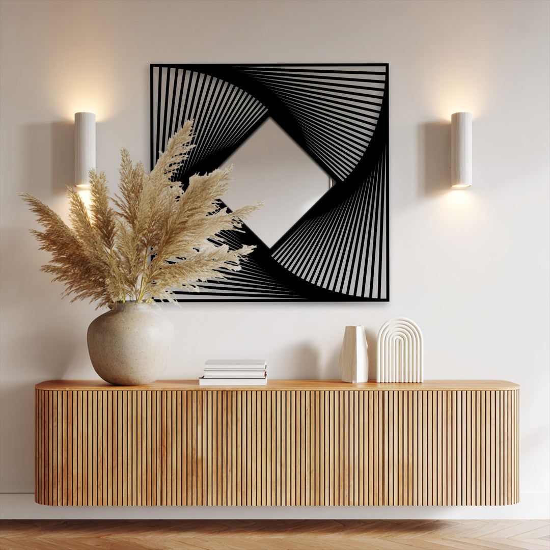 Chiave greca rotonda decorativa Specchio da Parete – Decorazione da parete con specchio classico moderno