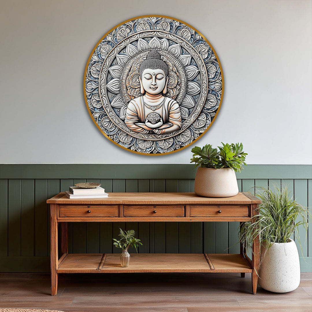 Armonía Sagrada – Mandala Buda Redonda Cuadro al óleo