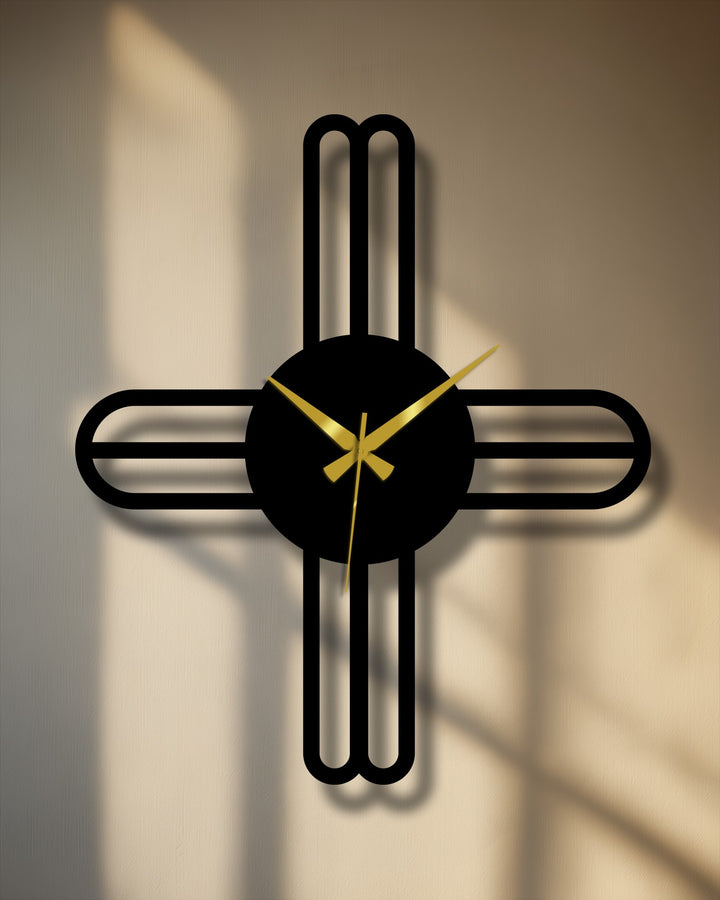 The layered shadows enhance the depth of this modern cross line minimalist metal wall decor clock, creating a striking visual effect.