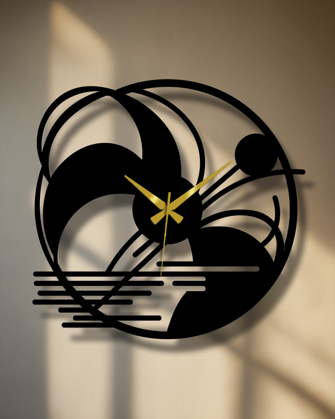 Black coating highlights the unique lines of this abstract landscape metal clock, a decoration wall art piece bringing modern artistic design to any space.