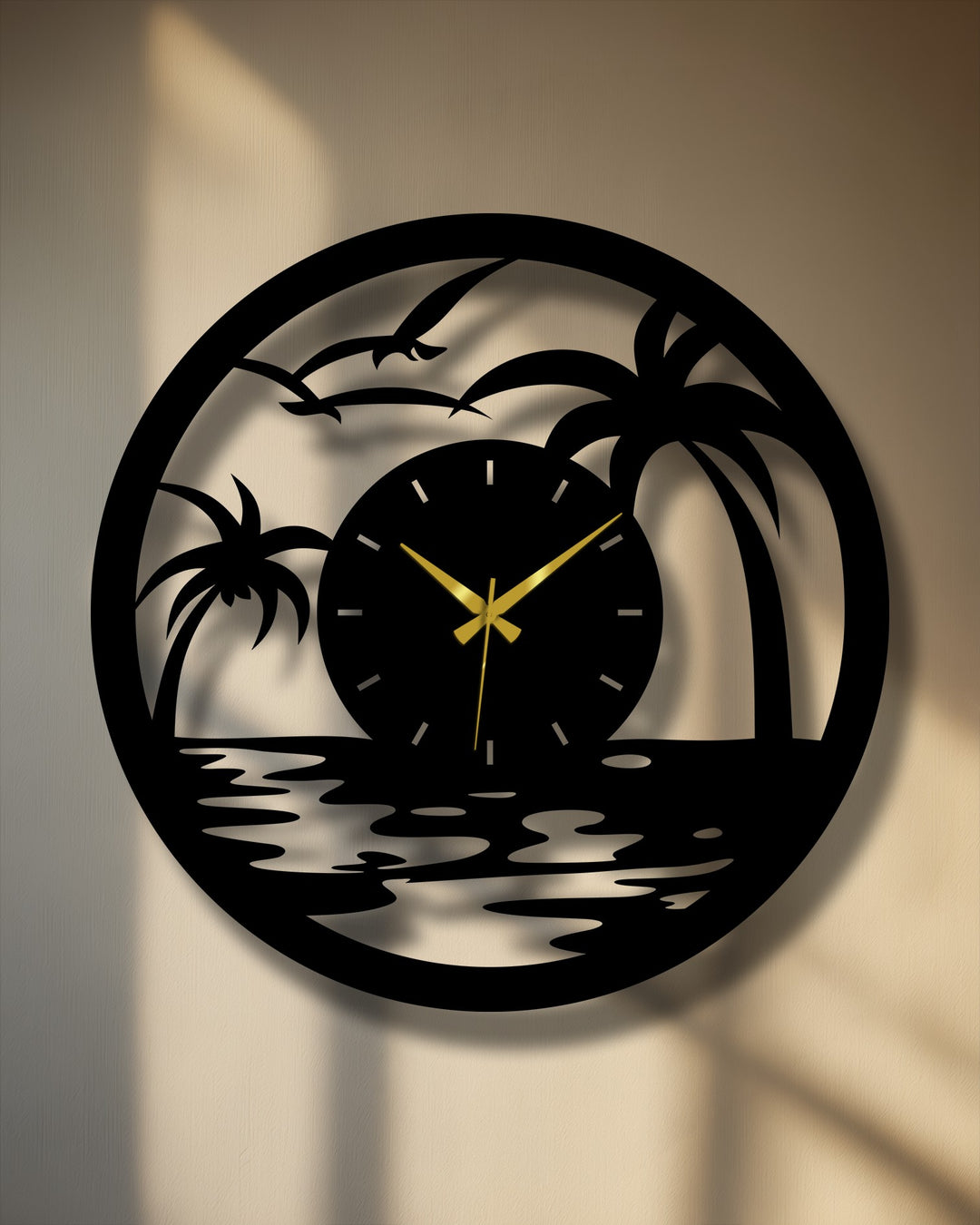Tropical Sunset Metal Wall Clock – Coastal Modern Decor