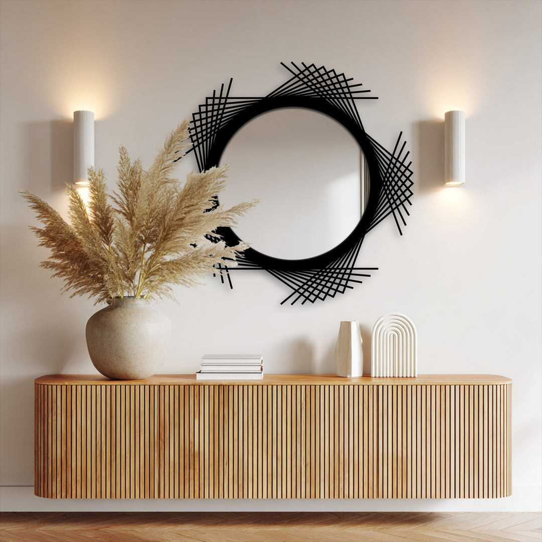 Intersecting Line Round Decorative Wall Mirror – Modern Geometric Mirror Wall Decor