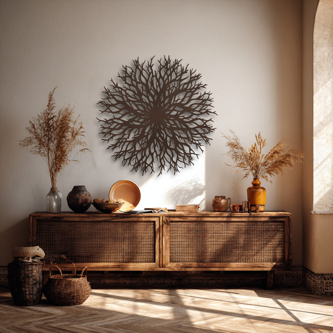 Abstract Branch Burst Metal Wall Art – Organic Radial Design Decor
