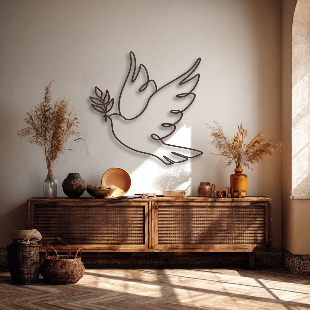 Minimalist Dove Line Art Metal Wall Art – Peace Symbol Decor