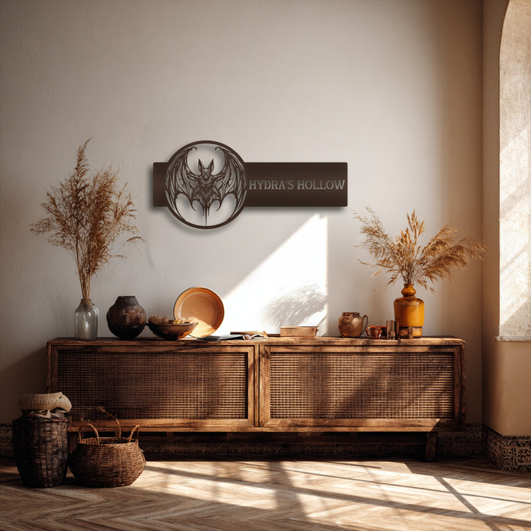 Personalized Bat Metal Wall Art – Custom Gothic Name Sign