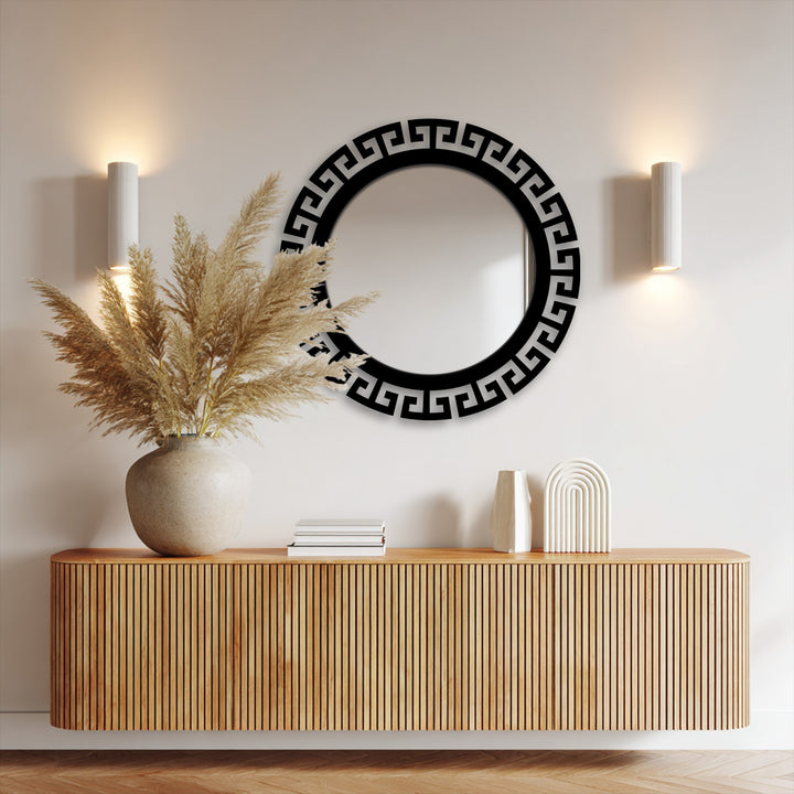 Circular mirror with Greek border design