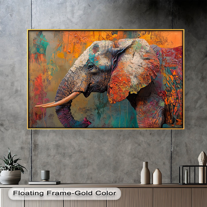 Colorful Elephant – Framed Oil Painting