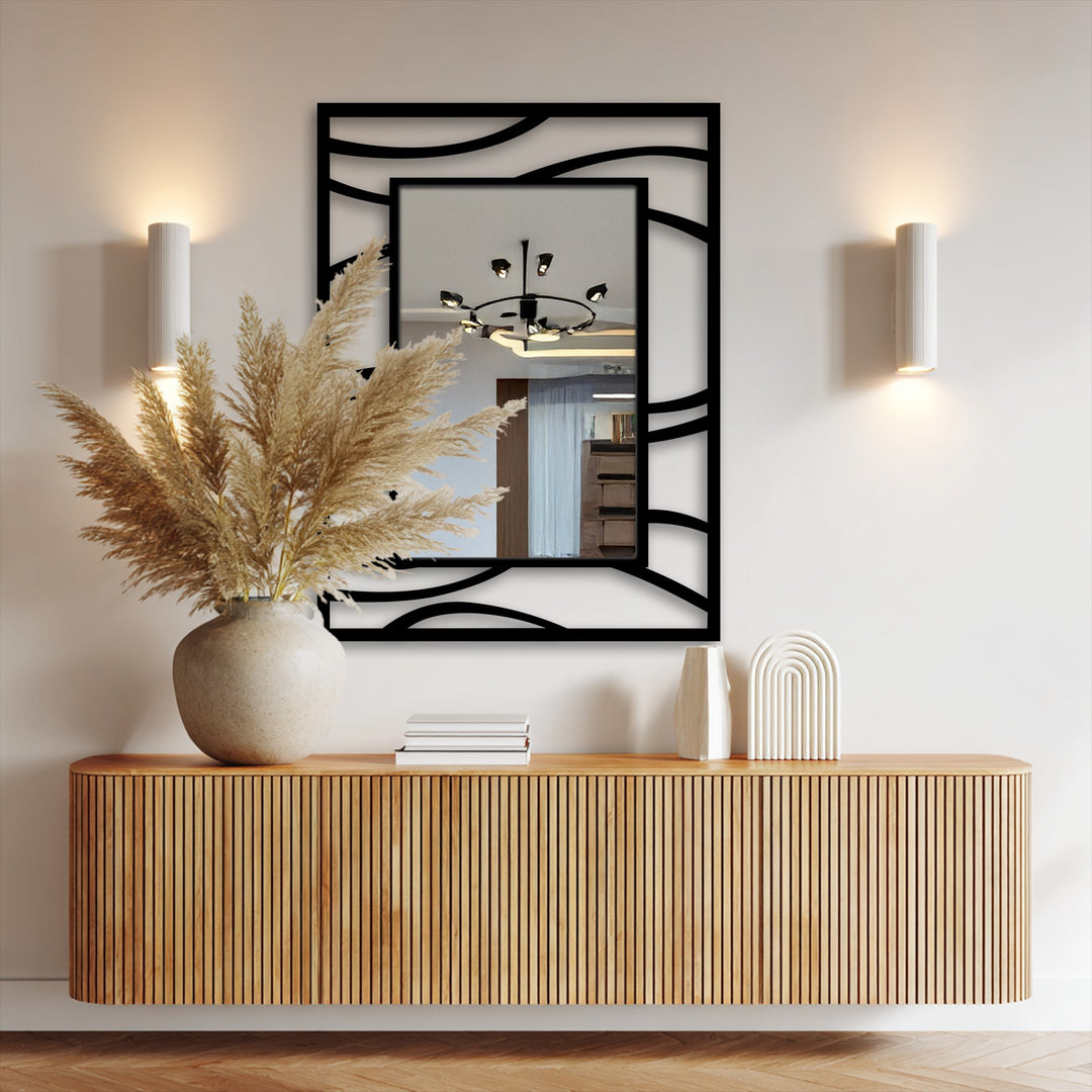 Chiave greca rotonda decorativa Specchio da Parete – Decorazione da parete con specchio classico moderno