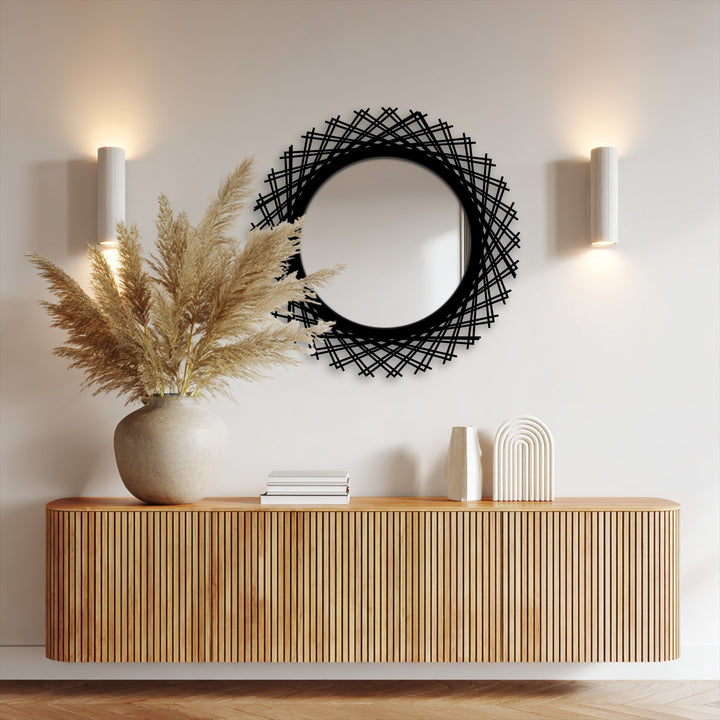 Circular mirror with layered line frame