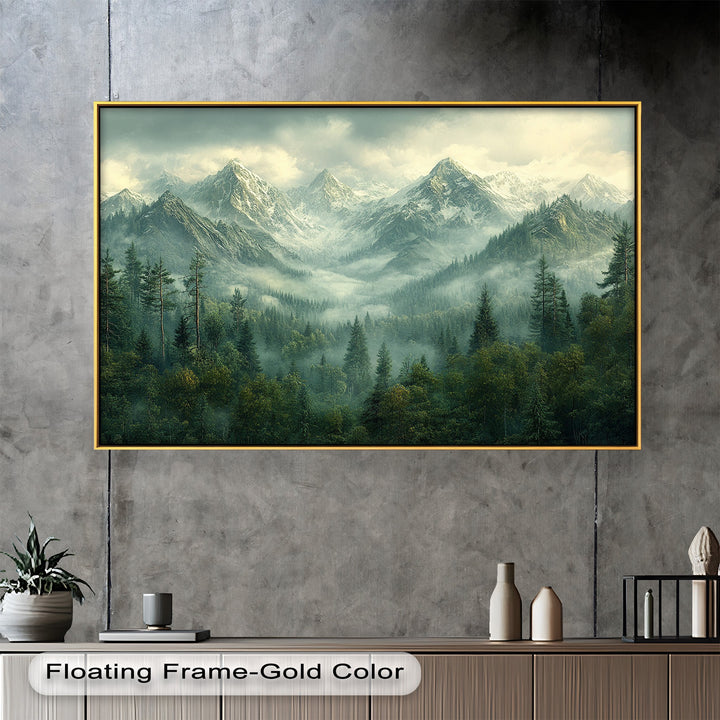 Misty Mountain Forest - Framed Oil Paintings