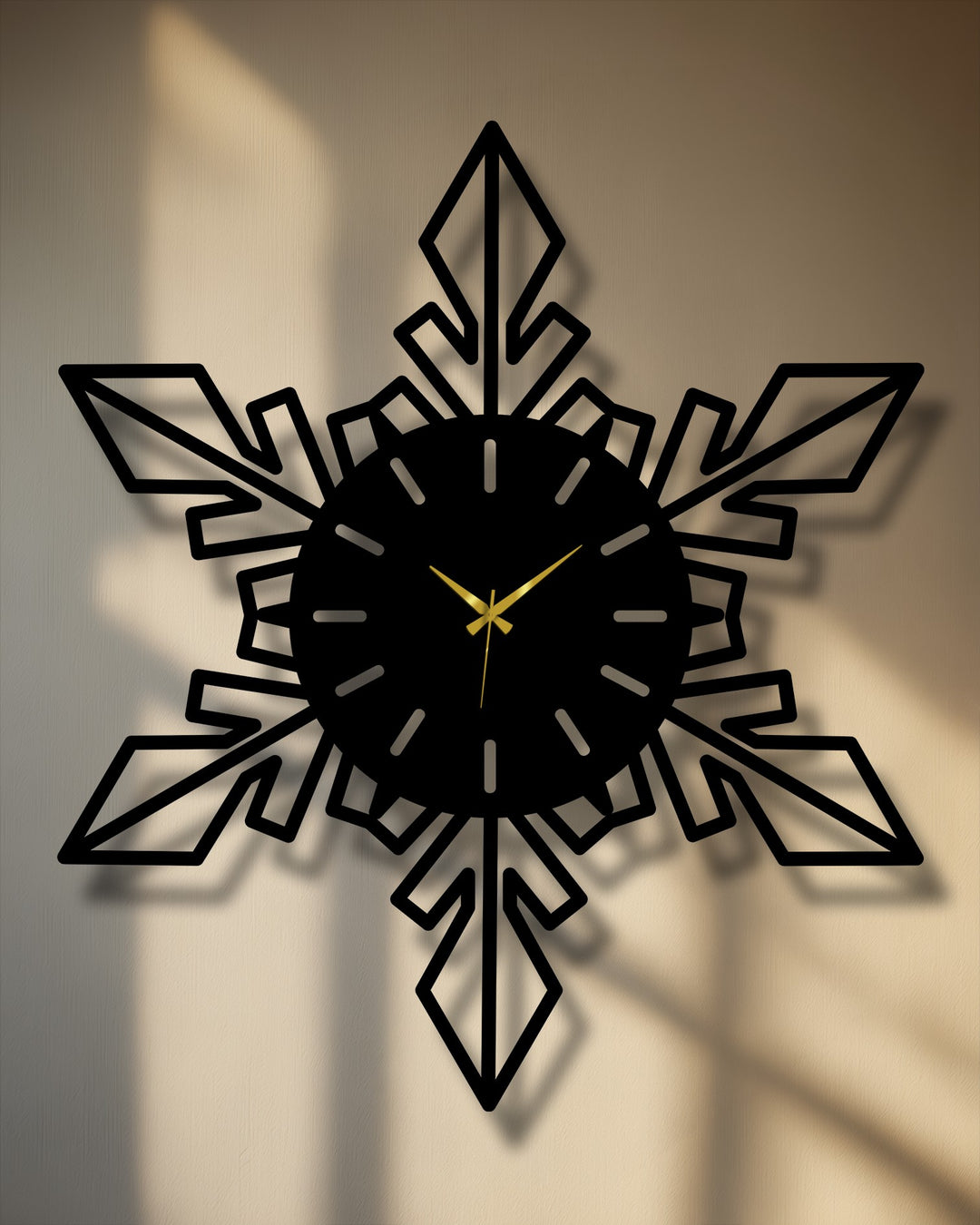 Highlighting the abstract quality, a geometric snowflake design serves as a striking decoration wall art clock, blending modern artistry with functional timekeeping.