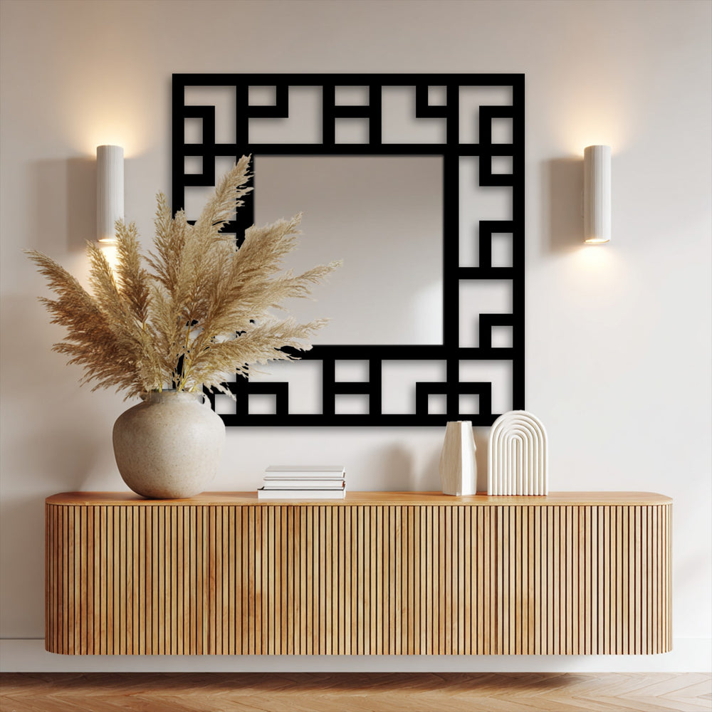 Square geometric metal wall mirror