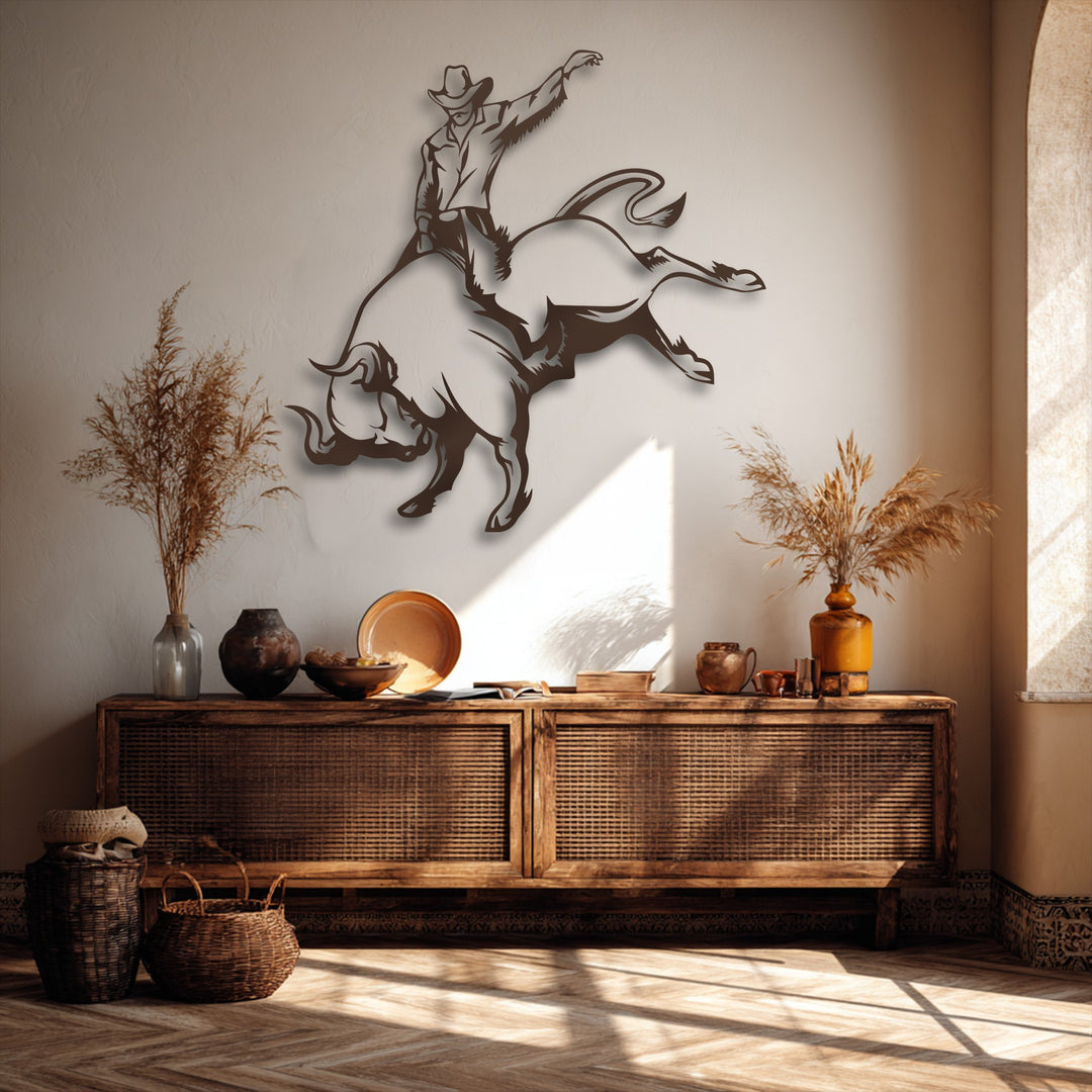 Varied surface textures, including sleek metal wall art, rough walls, and rustic woven wood, provide an engaging decoration wall art display.