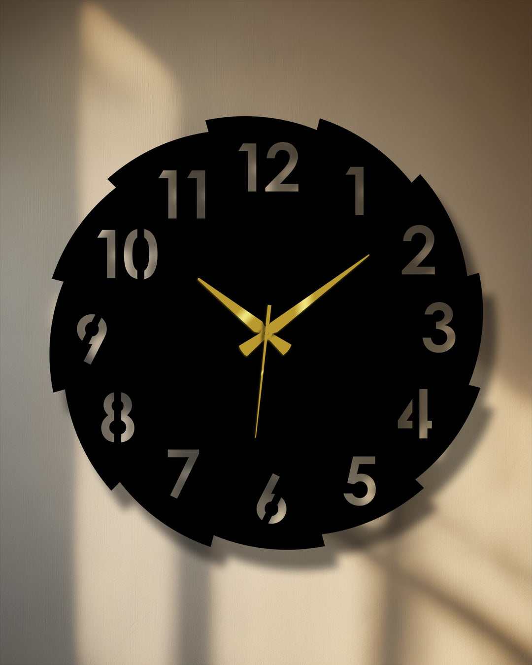 Subtle depth and layers give this unique metal wall art clock a sophisticated look, enhancing the segmented number design with its shadow play.