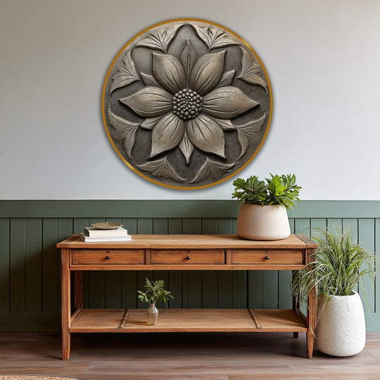 Softest highlights enhance the sculpted floral detail of this round oil painting art prints, creating an elegant vintage blossom relief for farmhouse decor.