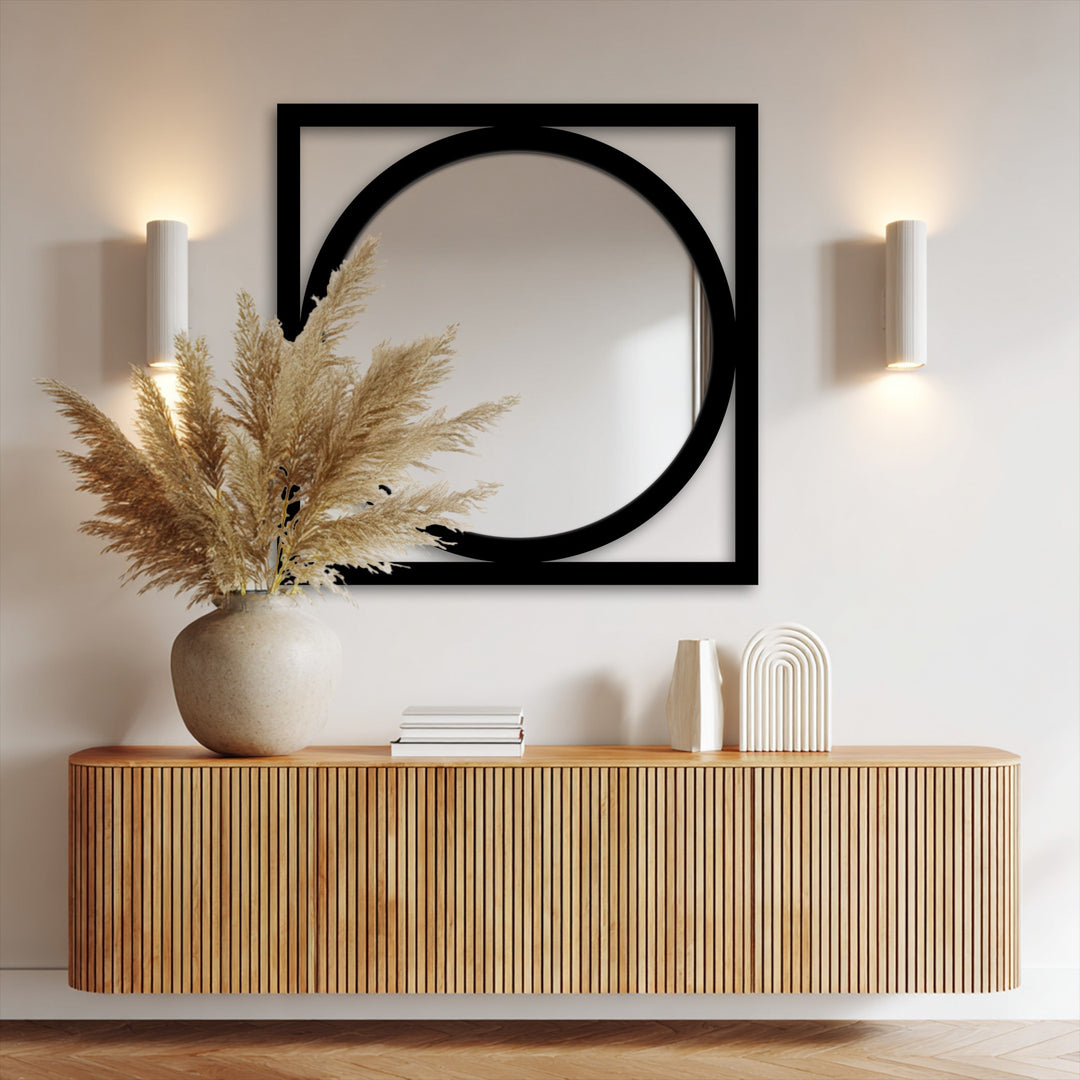 Chiave greca rotonda decorativa Specchio da Parete – Decorazione da parete con specchio classico moderno