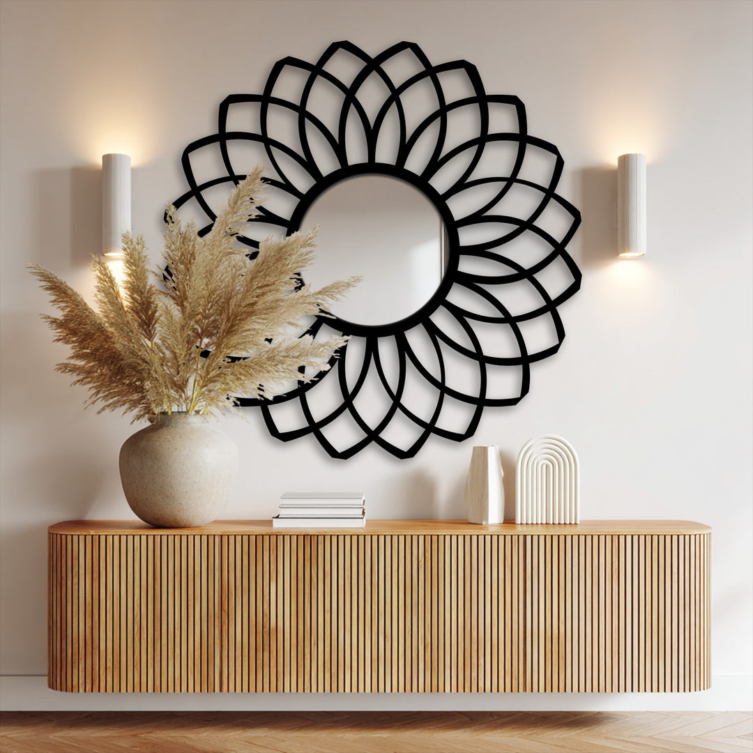 Layered Petal Floor Mirror Black