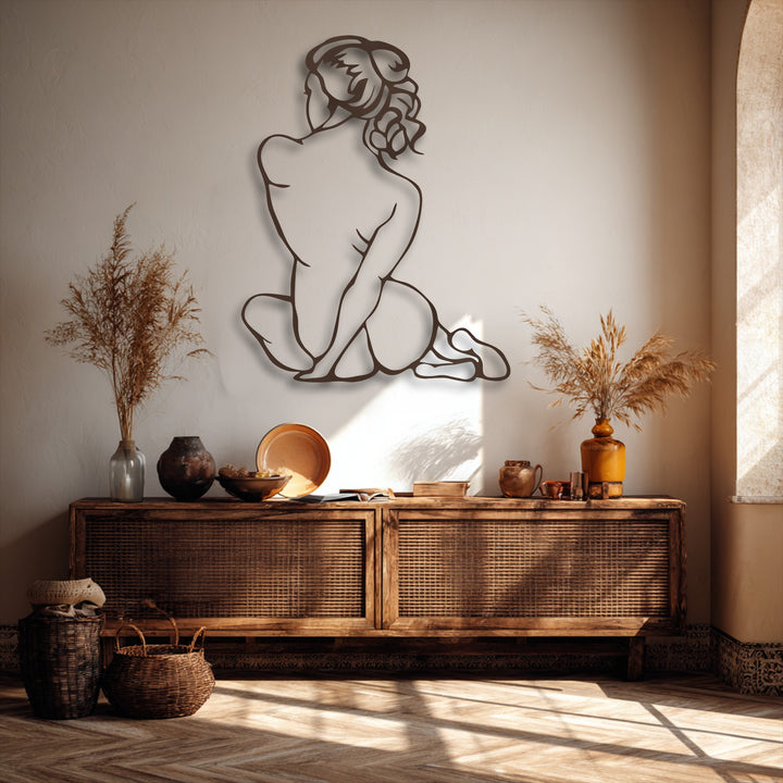 Expertly crafted, this metal artwork features a durable minimal female figure wall art, showcasing exceptional material quality and precise cut lines.