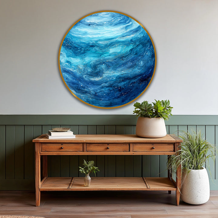 The darkest area of the celestial ocean drift shows a swirling abyss within this oil painting reproduction print, creating a mesmerizing abstract round artwork.