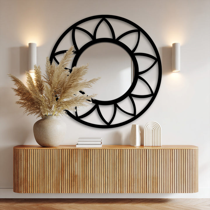 The Petal Frame Floor Mirror Black features a sleek, modern design with a black floral line frame that serves as a stunning, framed wall mirror focal point.