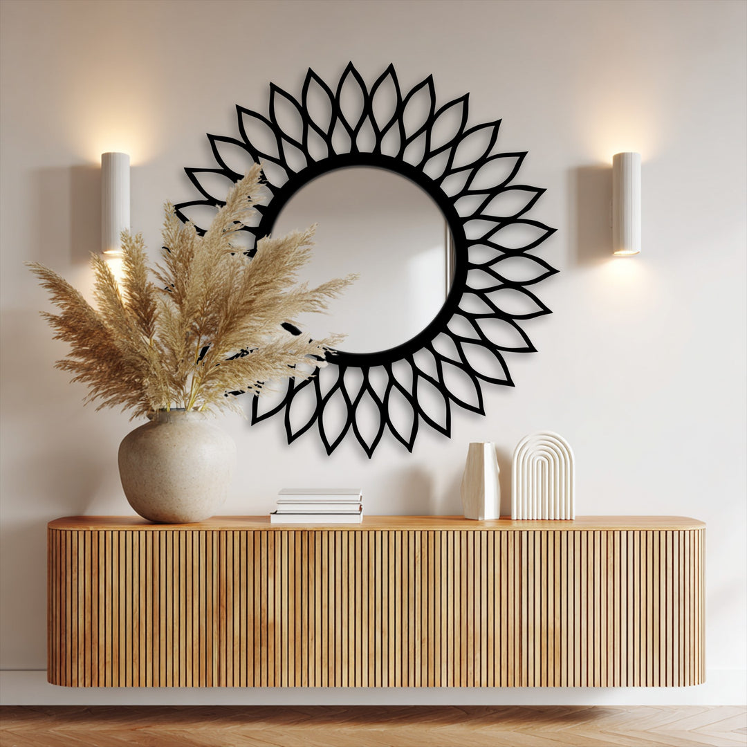 Organic forms of the Radiant Leaf Halo Floor Mirror are emphasized with a modern mirror style reflected in its design, adding to its decoration wall art.