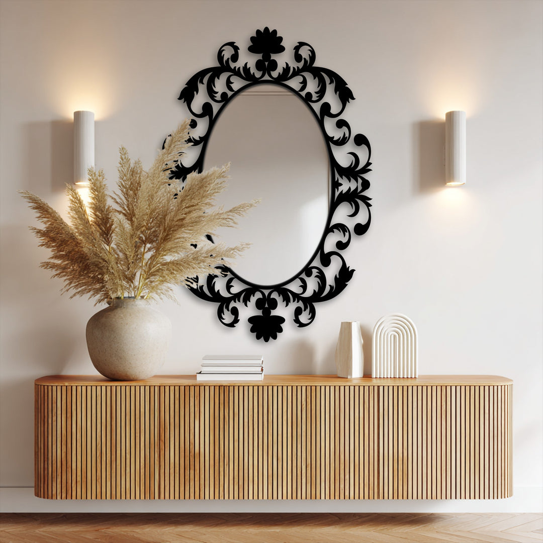 Chiave greca rotonda decorativa Specchio da Parete – Decorazione da parete con specchio classico moderno