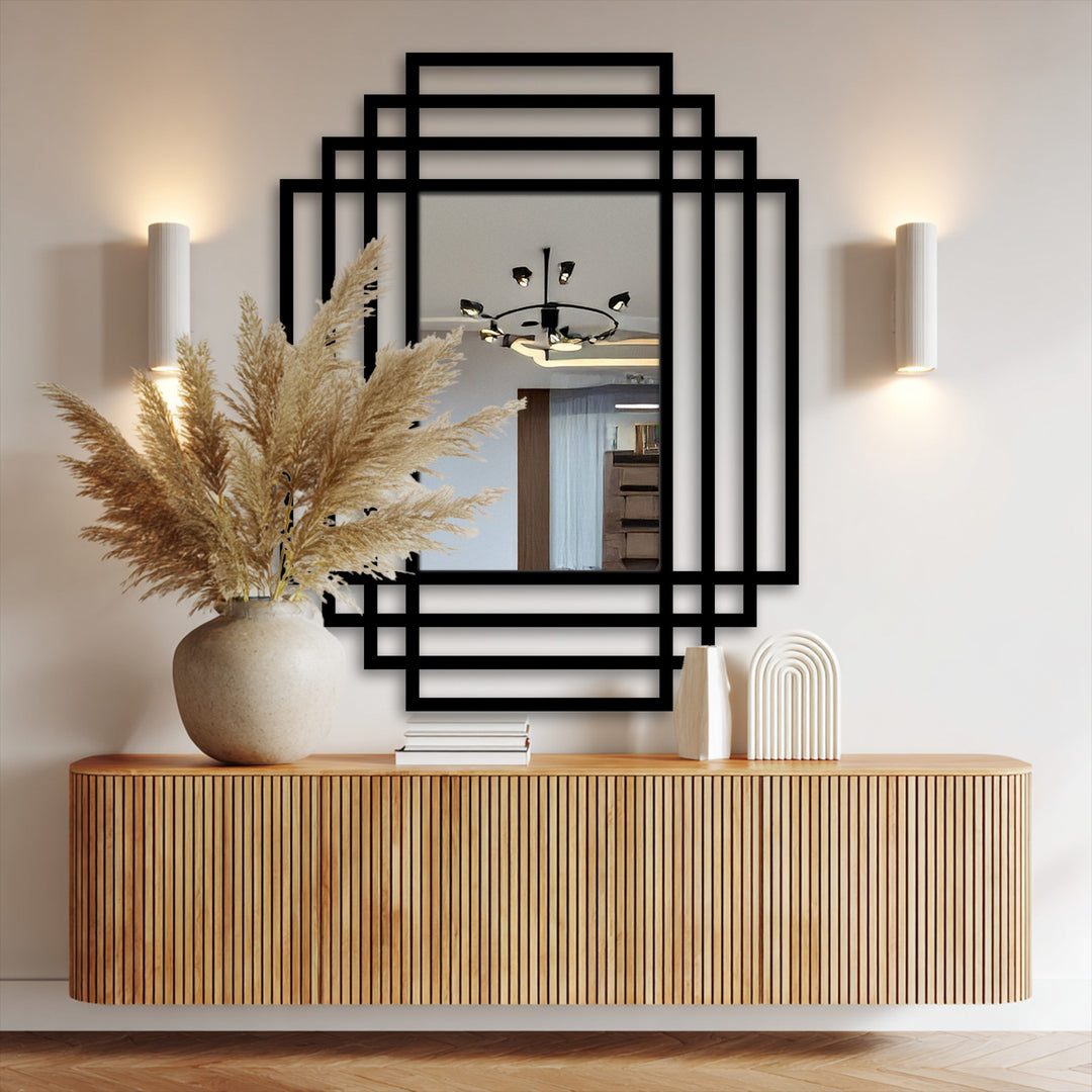 Symmetry Grid Metal Floor Mirror – Modern Layered Frame Design