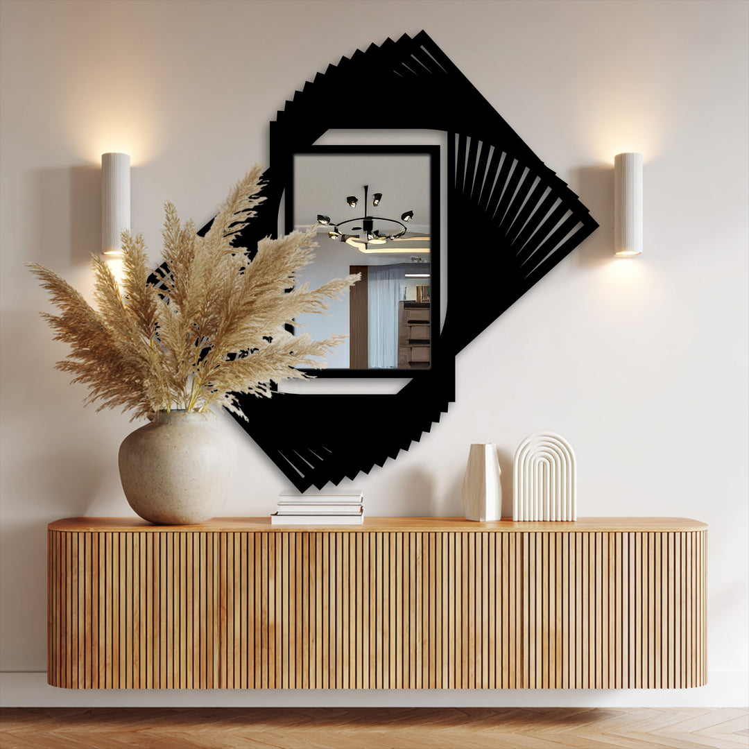Highlighting the abstract quality of this decoration wall art, the dynamic spiral frame design makes this rotating blade metal floor mirror a contemporary statement piece.
