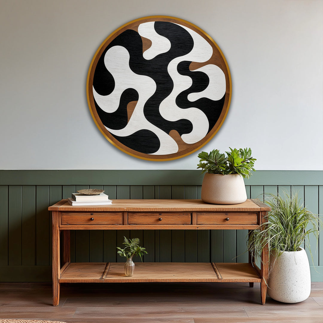 The stillness in this oil painting reproduction print shows the monochrome flow and abstract round form, a contemporary design radiating a sense of calm.