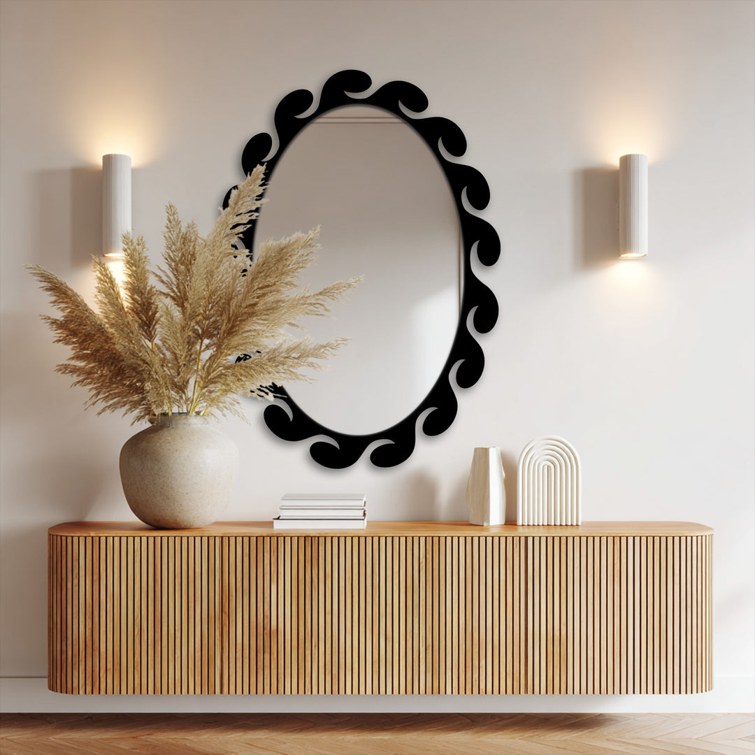 Llave griega redonda decorativa Espejo De Pared – Decoración de pared con espejo clásico moderno