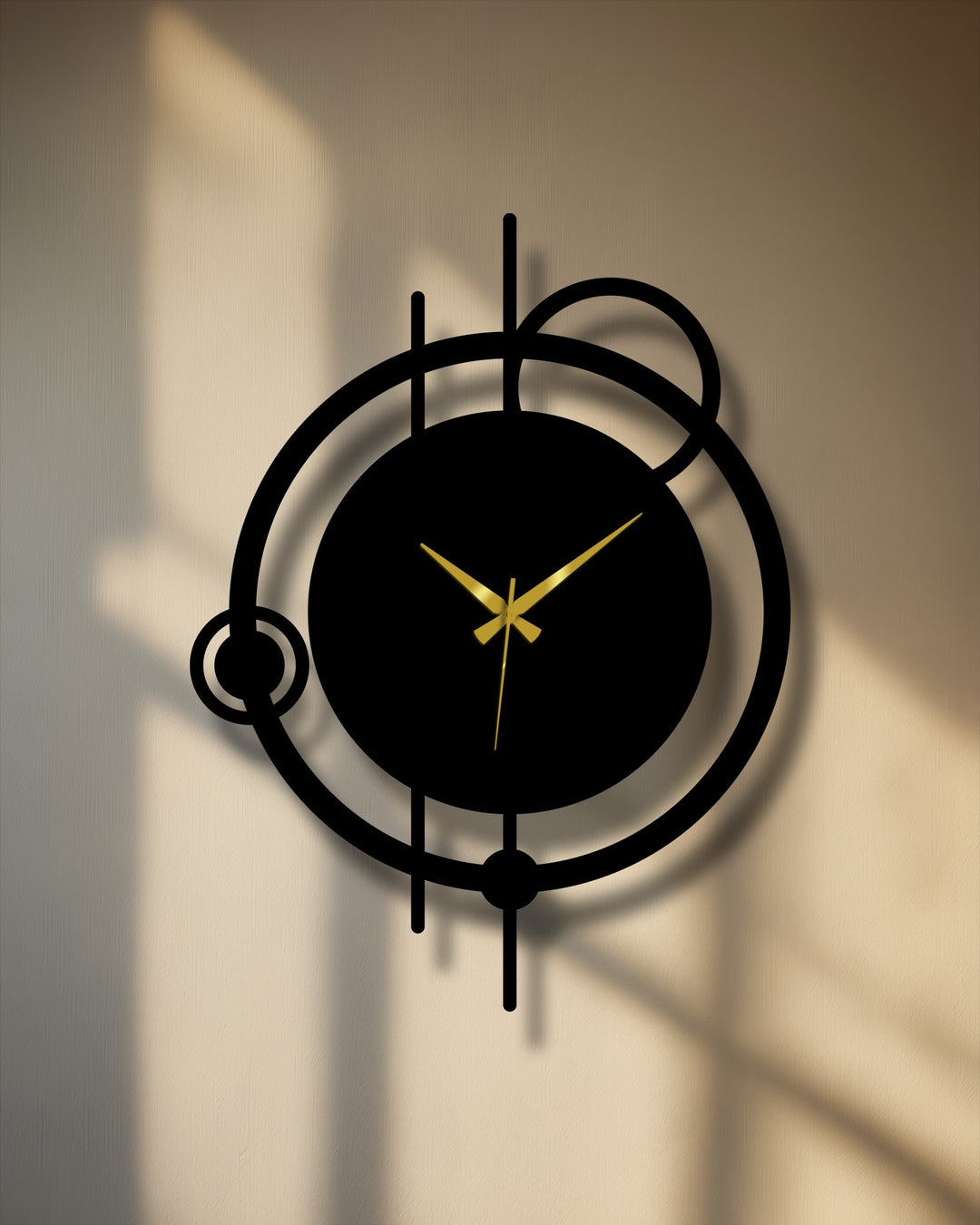The bold, black modern abstract orbit metal wall clock makes a statement with its minimal circle design, becoming a focal point of decoration wall art.