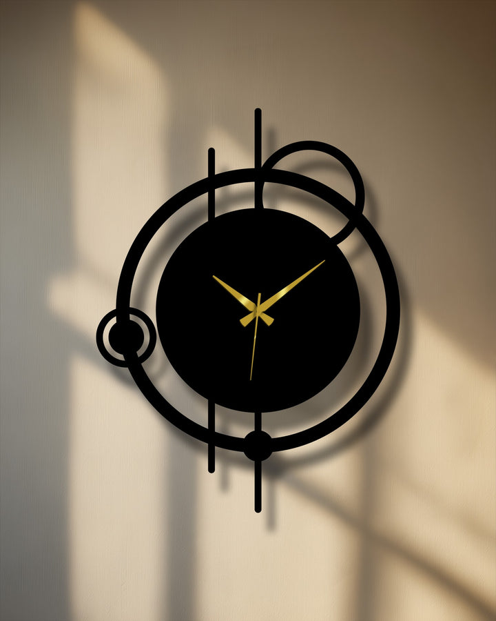 The bold, black modern abstract orbit metal wall clock makes a statement with its minimal circle design, becoming a focal point of decoration wall art.