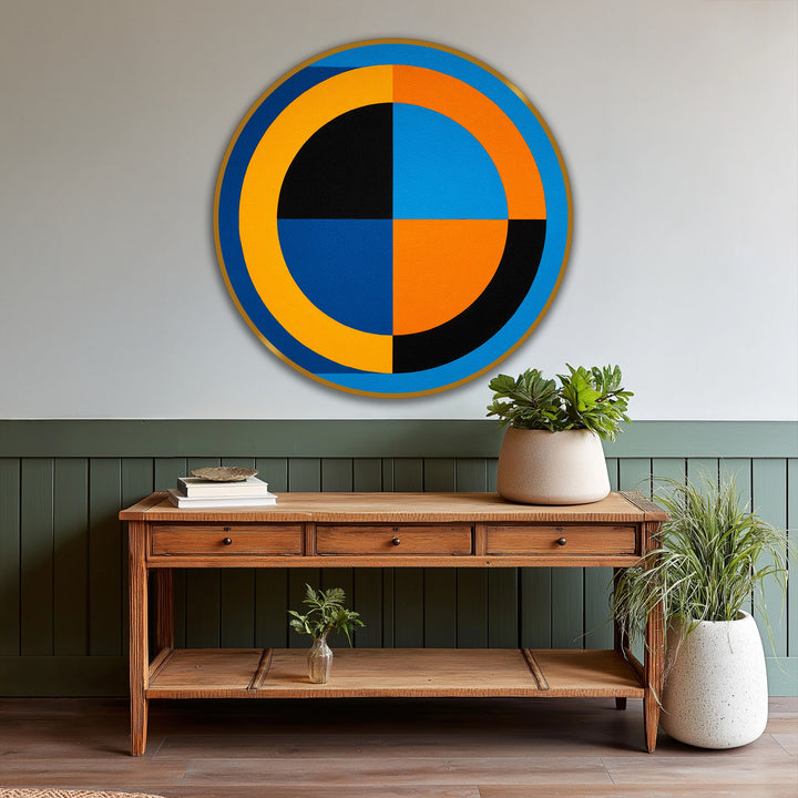 blue black orange wall décor
