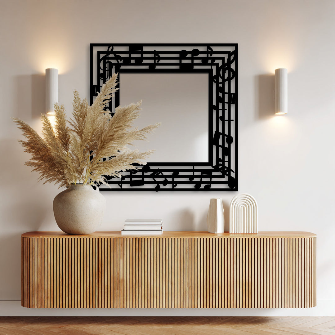 Musical Notes Frame Metal Wall Mirror – Artistic Rhythm Design