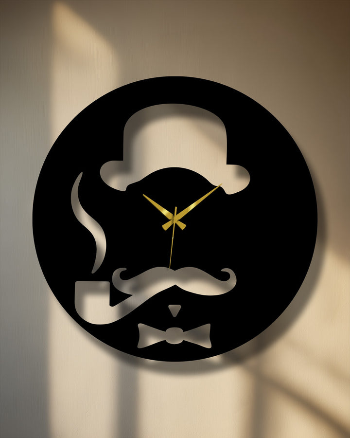 The stillness of the classic gentleman's silhouette on this black metal wall decor clock with a hat and pipe design evokes quiet elegance.
