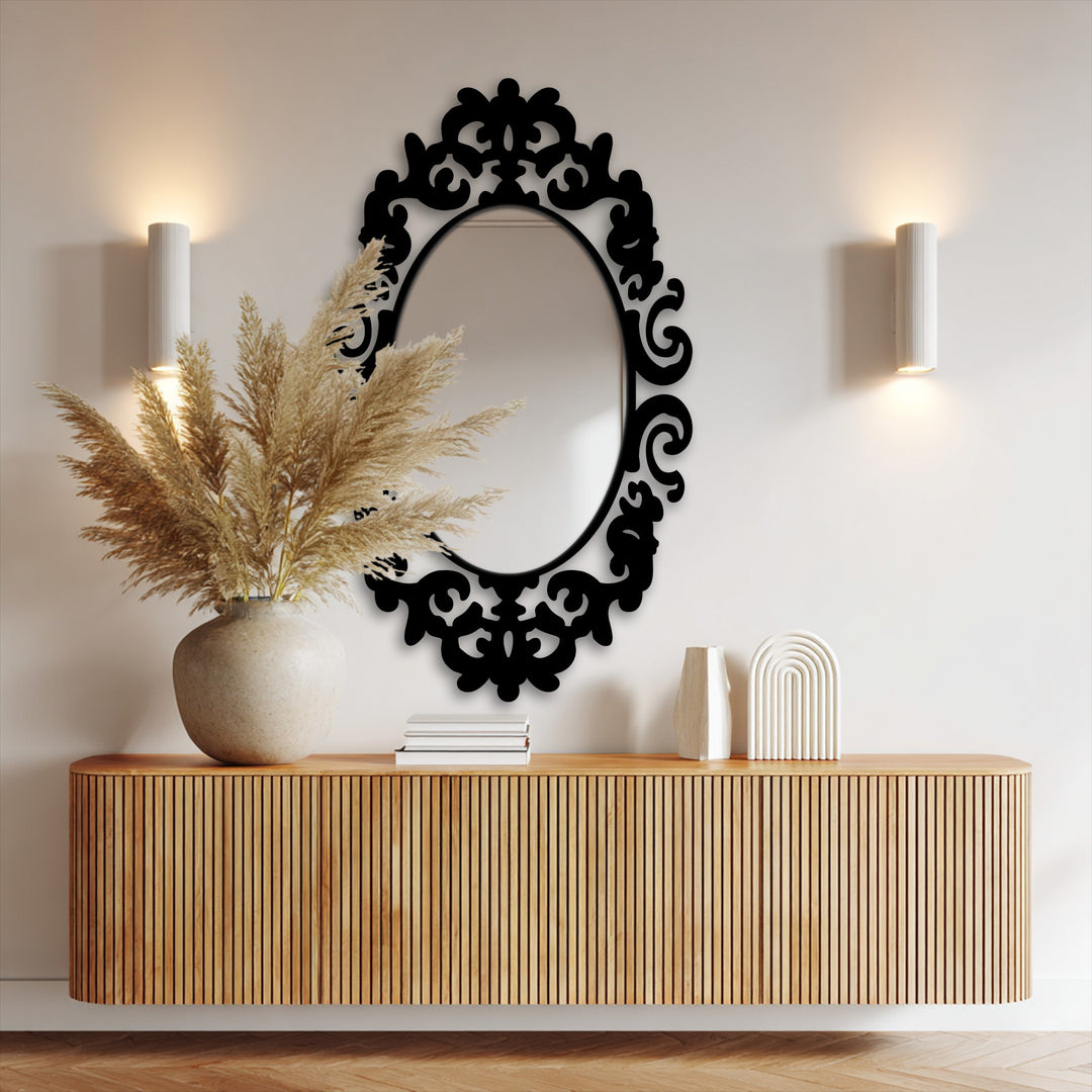 Black ornate oval wall mirror
