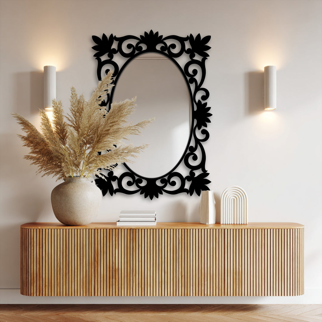 Decorative oval wall mirror with flowers