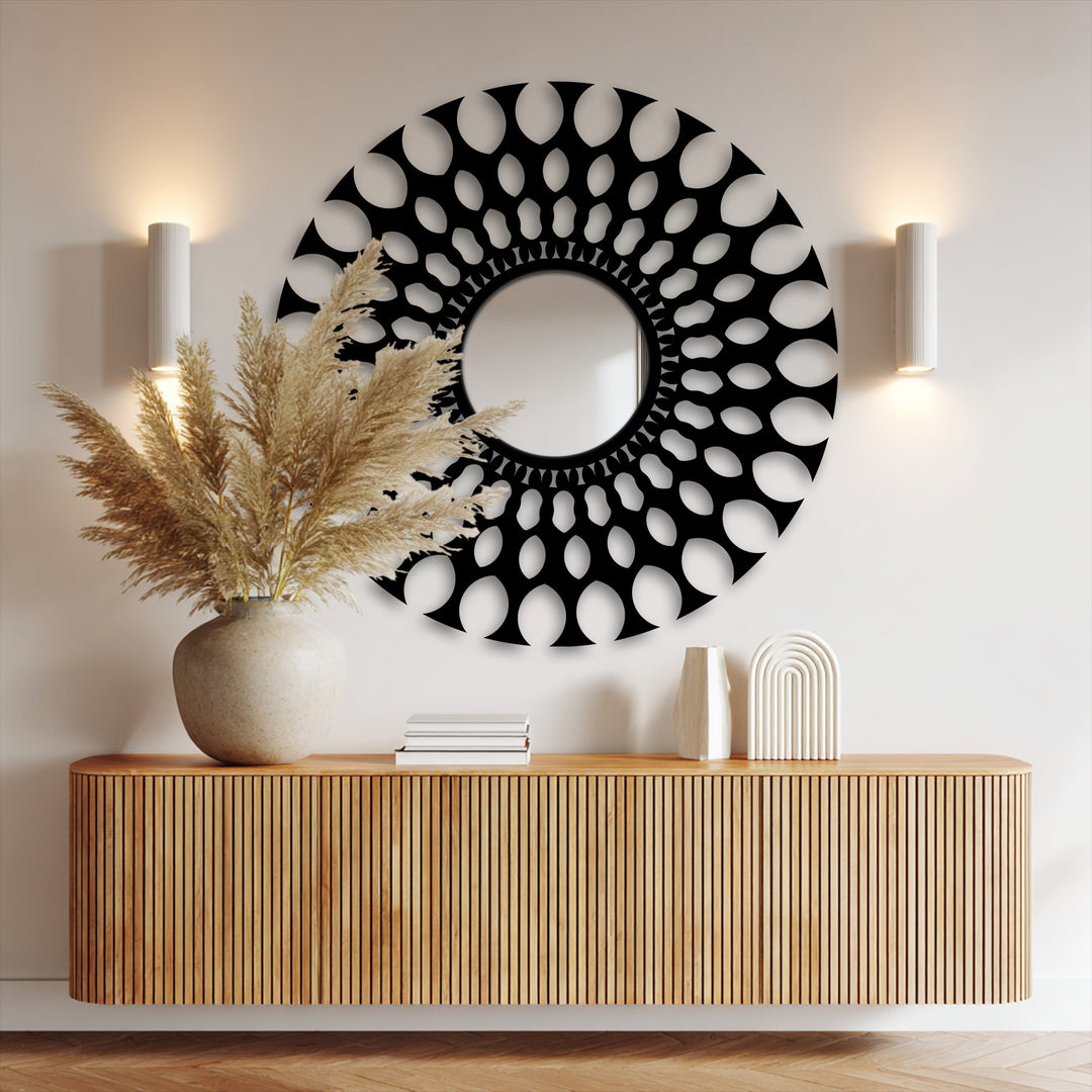 Round decorative mirror with artistic texture