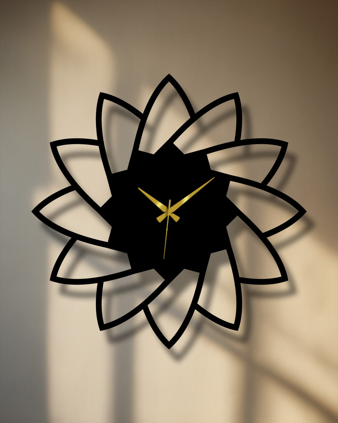 The elegant lotus bloom metal wall clock evokes a peaceful mood as a striking decoration wall art piece with its minimal floral design and golden hands.