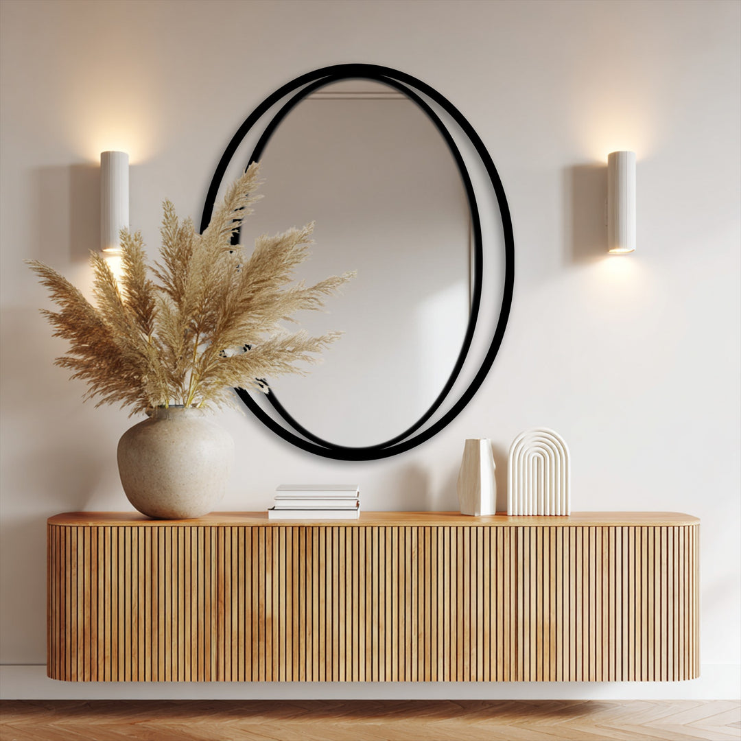 Floating dual border bathroom mirror