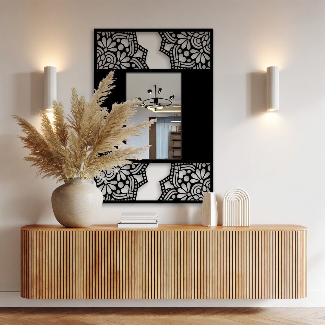 Floral Mandala Frame Metal Floor Mirror – Decorative Pattern Design