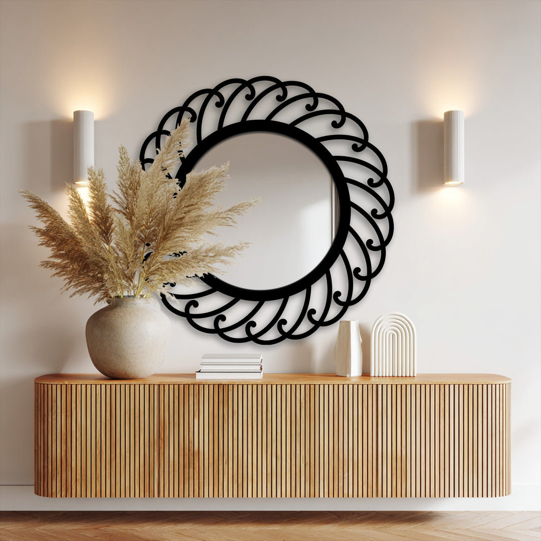 Swirl Pattern Round Metal Wall Mirror – Elegant Spiral Design