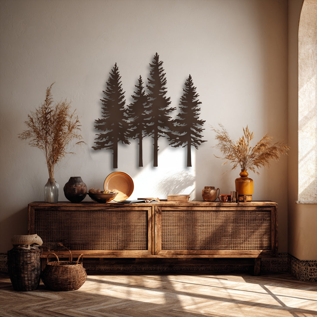 Pine Forest Silhouette Metal Wall Art – Nature Landscape Decor