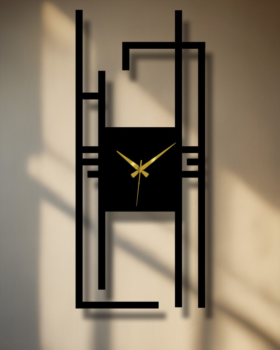 Observing the organic forms of a modern vertical metal wall clock, a unique piece of metal wall decor showcasing an abstract geometric design.